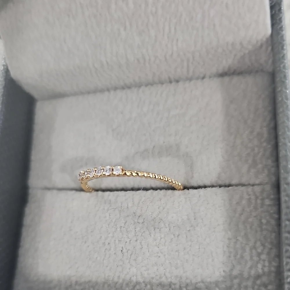 Gold and Diamond Ring with Dainty Band - Picture 7 of 9